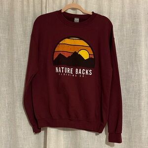 Nature Backs Maroon Graphic Crewneck Sweatshirt
